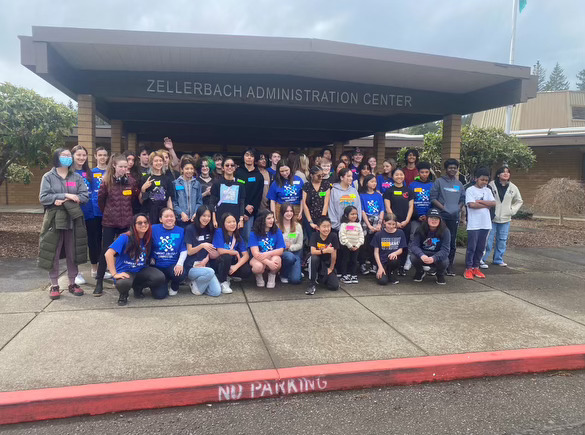 all SAC members in front of Zellerbach Administration Center